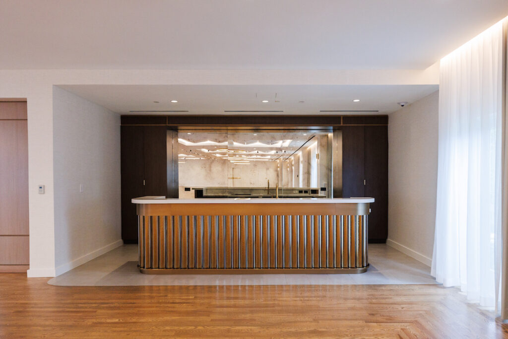 bar area in ballroom with mirrored wall