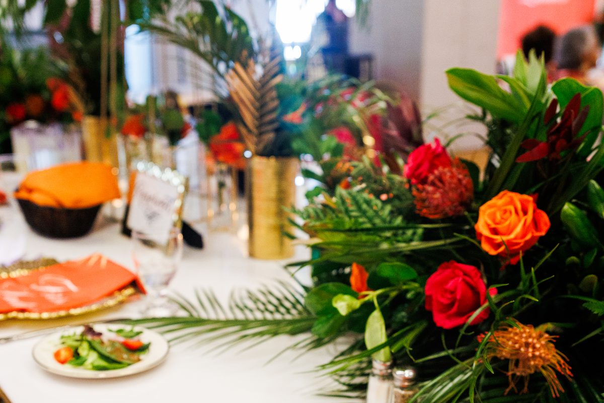 formal table setting with flowers and place settings